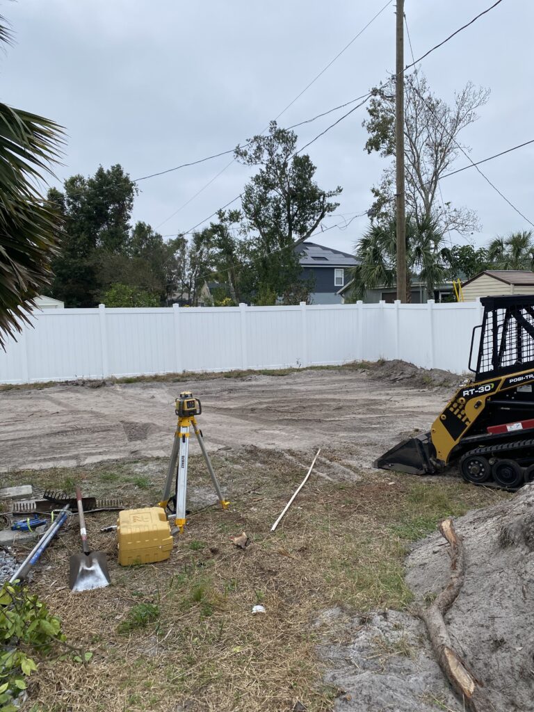 Graded yard for installing a 16x32 Intex above ground pool in Orlando